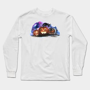 Pumpkins Nights Watercolor Long Sleeve T-Shirt